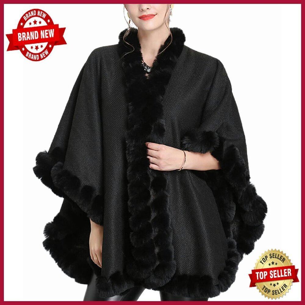 Faux Rabbit Fur Cape Wrap Cardigan Poncho Warm One Size
